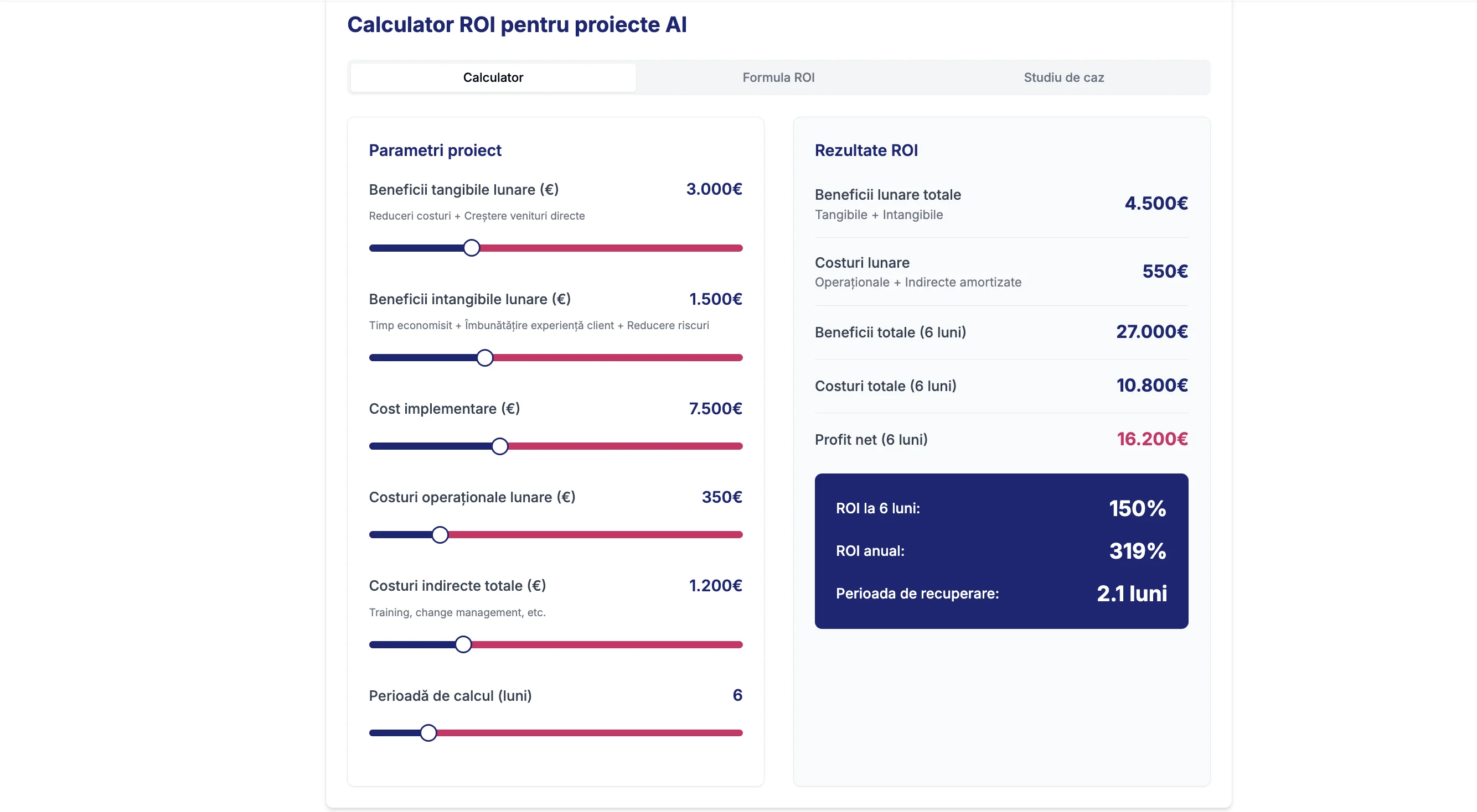 Calculator ROI pentru proiecte AI